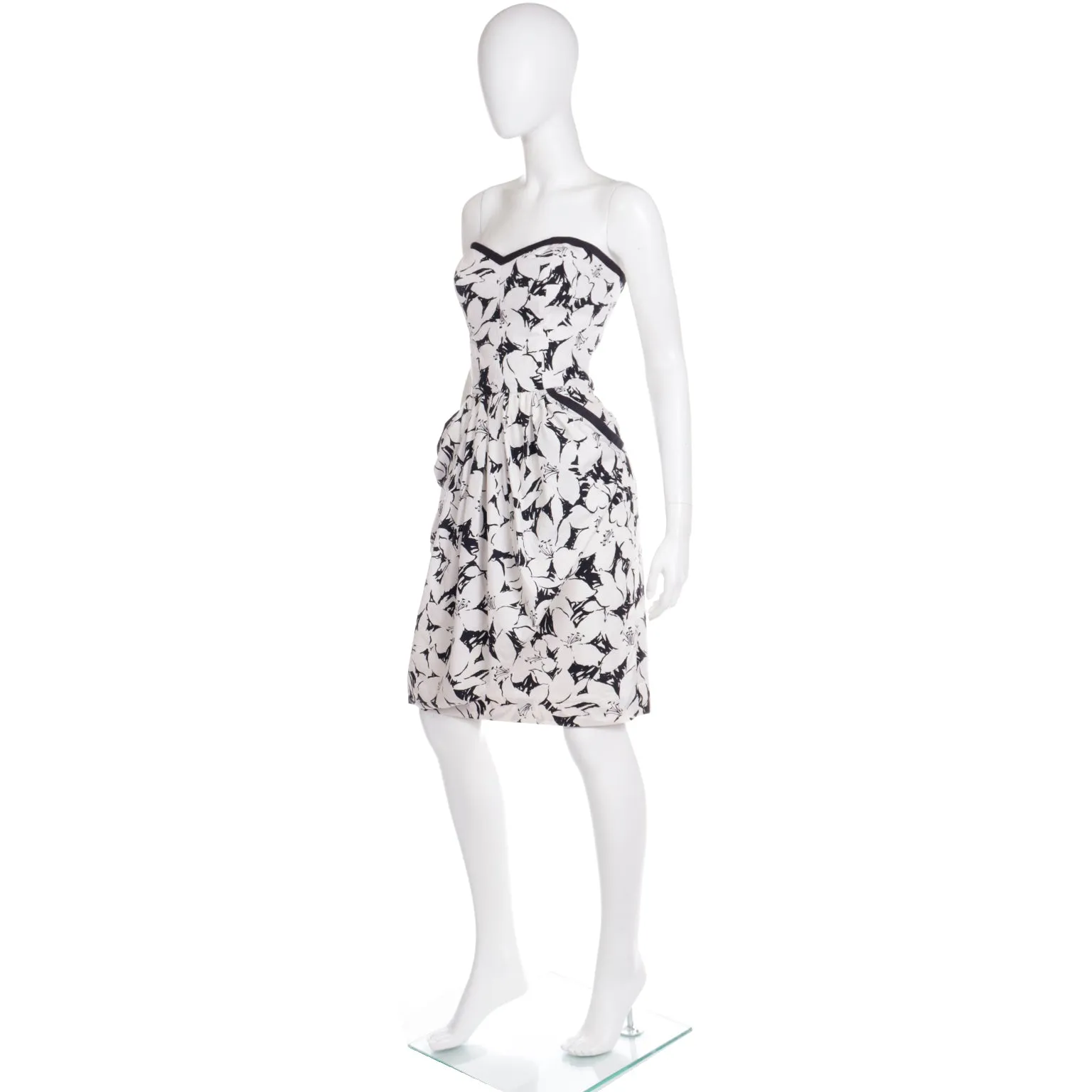 1980s Victor Costa Black & White Strapless Dress & Cropped Jacket