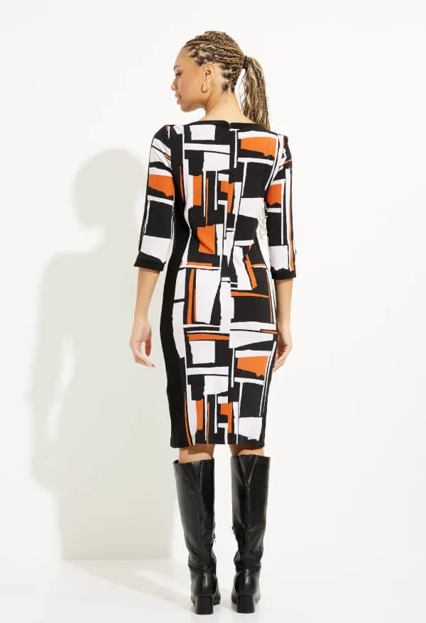 Abstract Print Boat Neck Dress