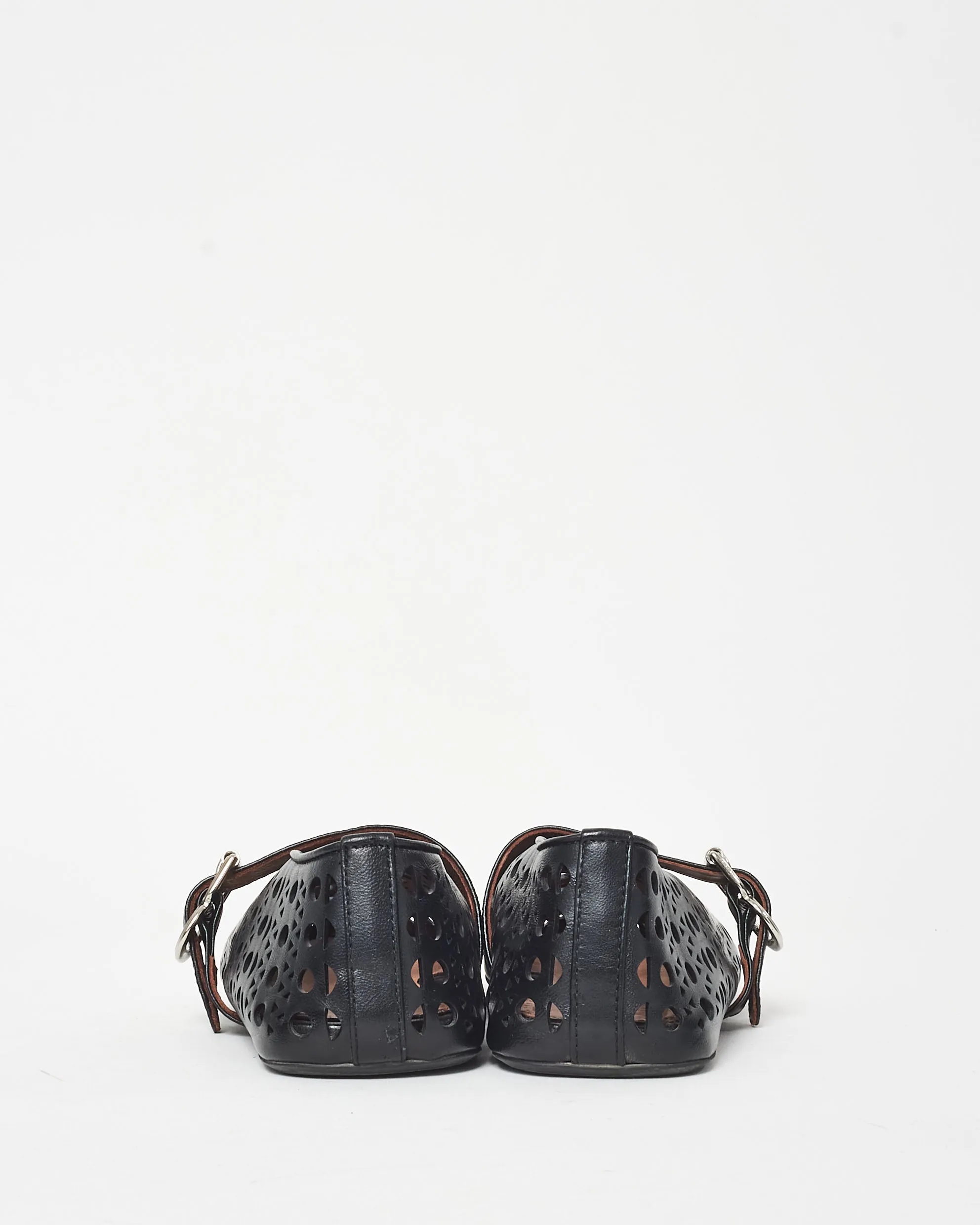 Alaïa Black Laser-cut Vienne Leather Buckle Ballerina Flats - 36