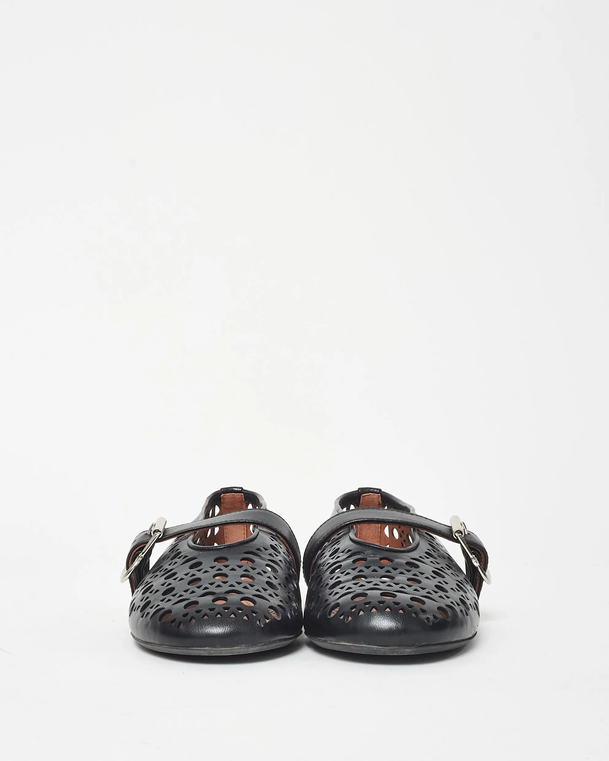 Alaïa Black Laser-cut Vienne Leather Buckle Ballerina Flats - 36