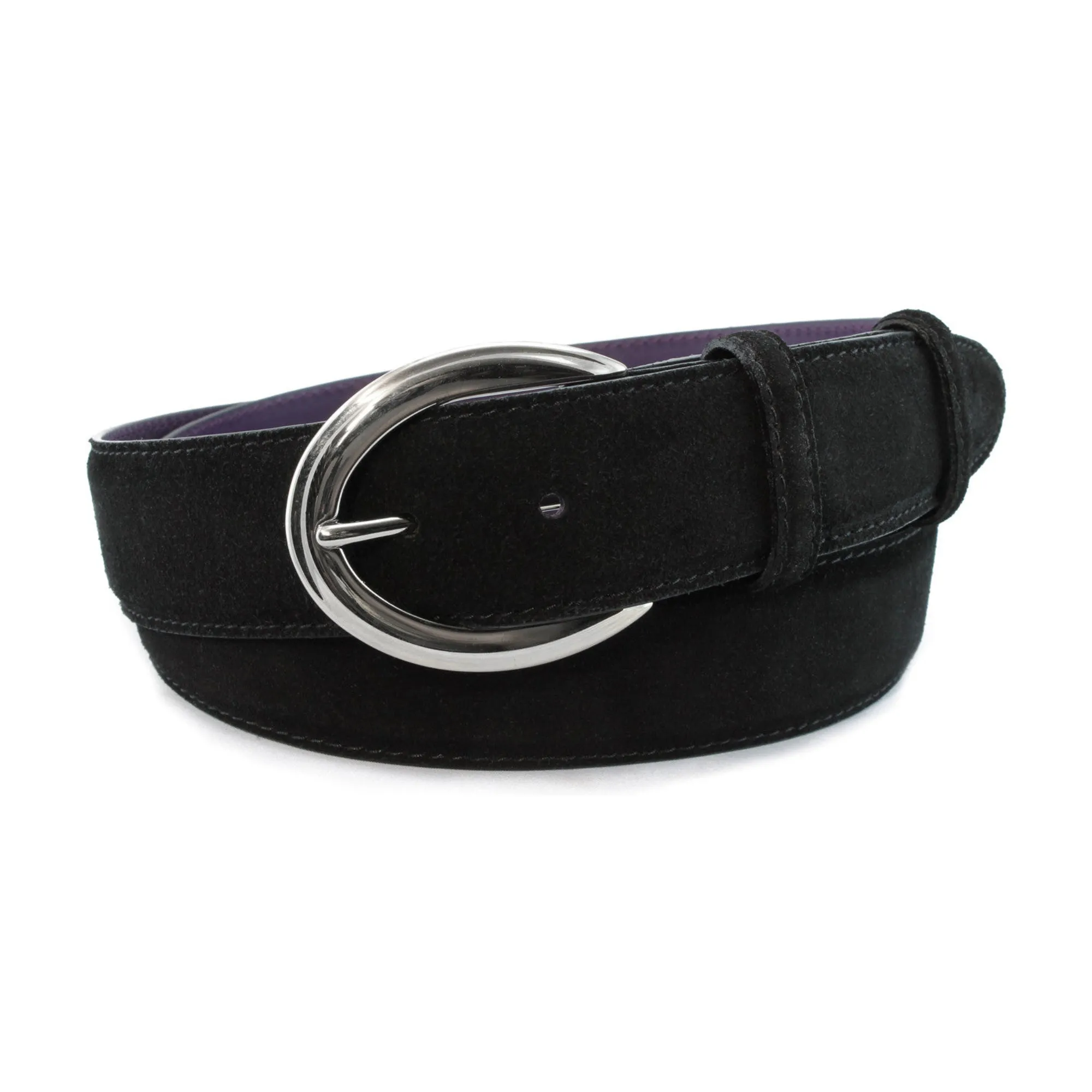 Black suede flattened oval belt