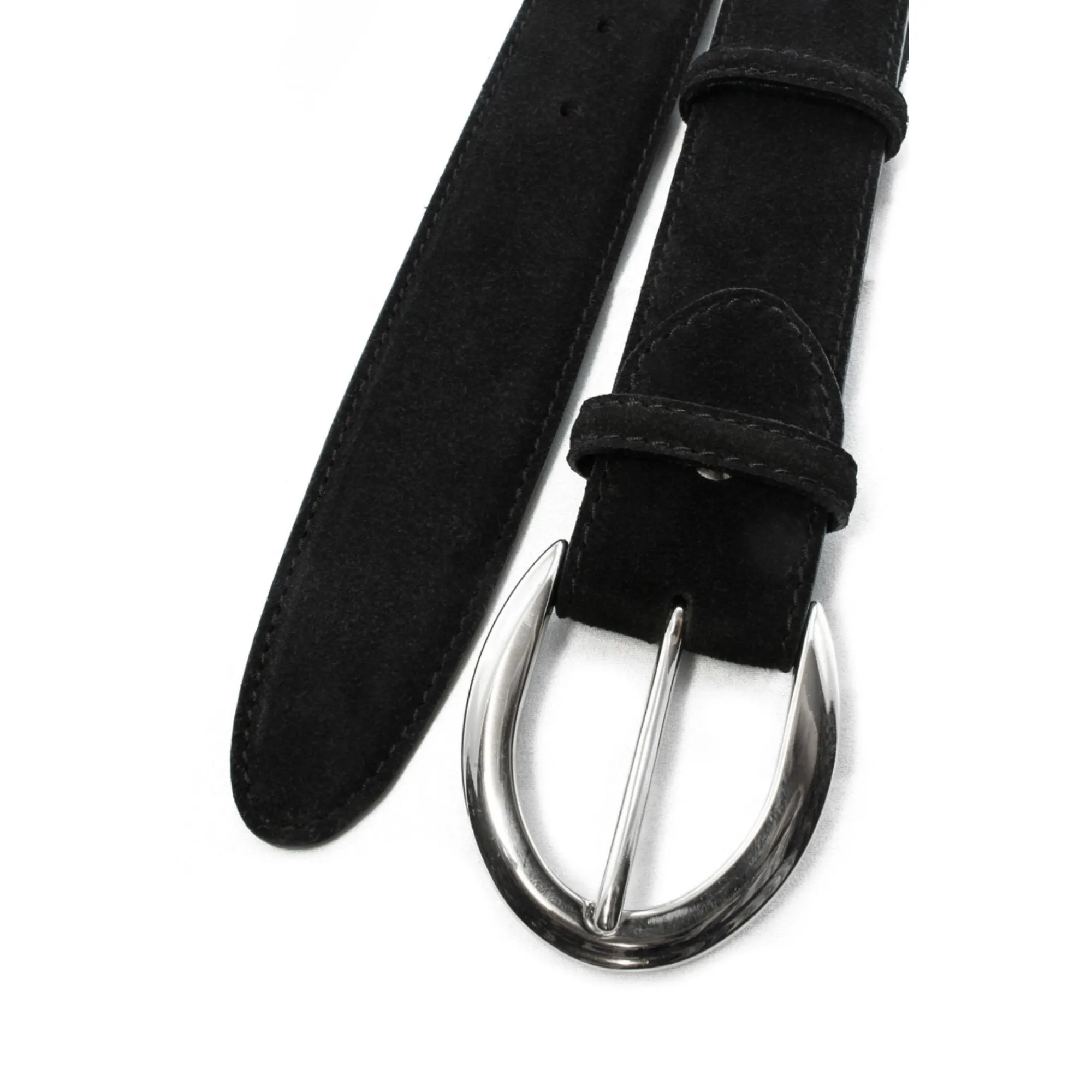 Black suede flattened oval belt