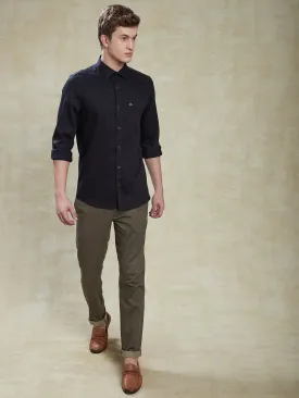 Cotton Stretch Navy Blue Slim Fit Full Sleeve Casual Mens Plain Shirt