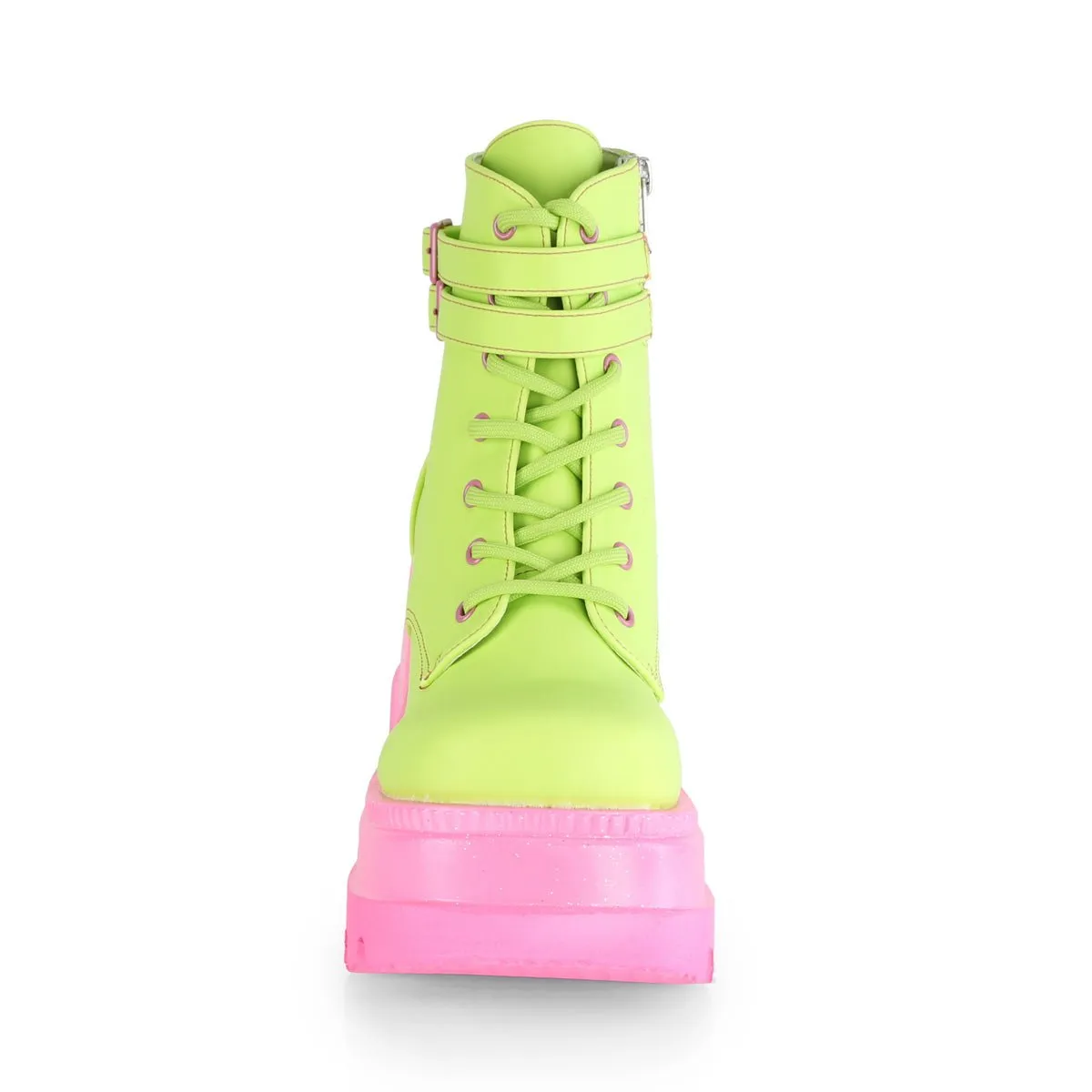 Demonia SHAKER-52 | Lime Green Vegan Leather Ankle Boots