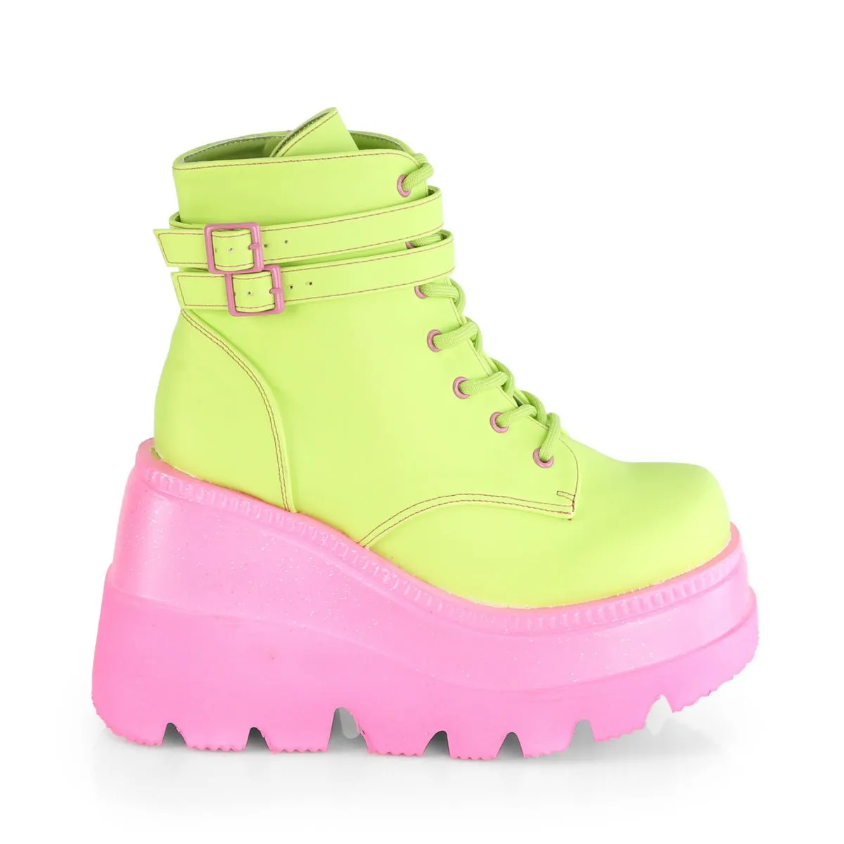 Demonia SHAKER-52 | Lime Green Vegan Leather Ankle Boots