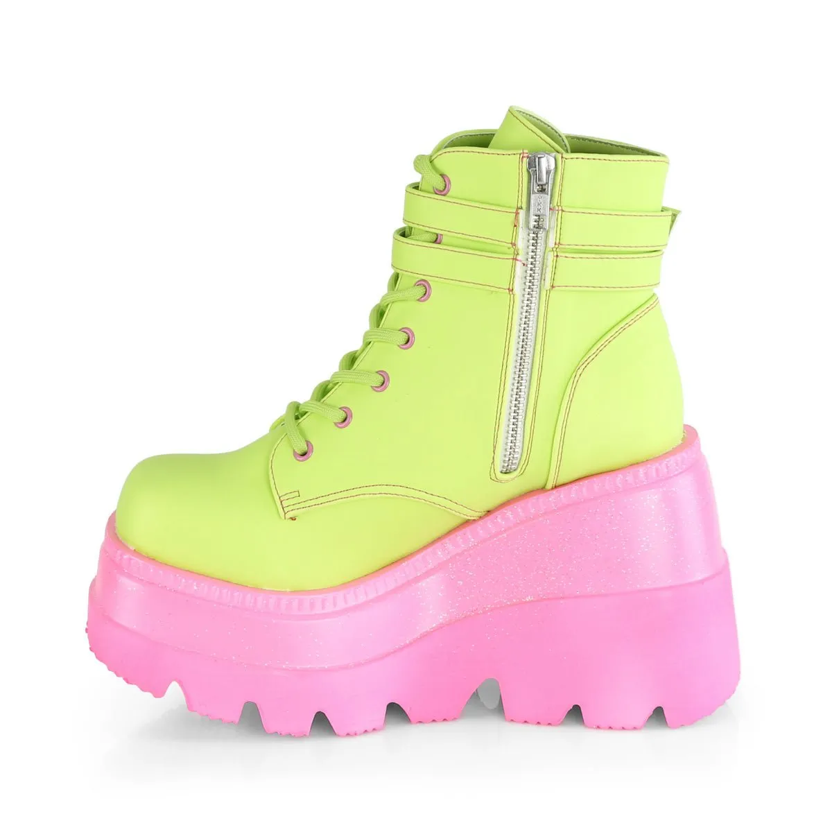 Demonia SHAKER-52 | Lime Green Vegan Leather Ankle Boots