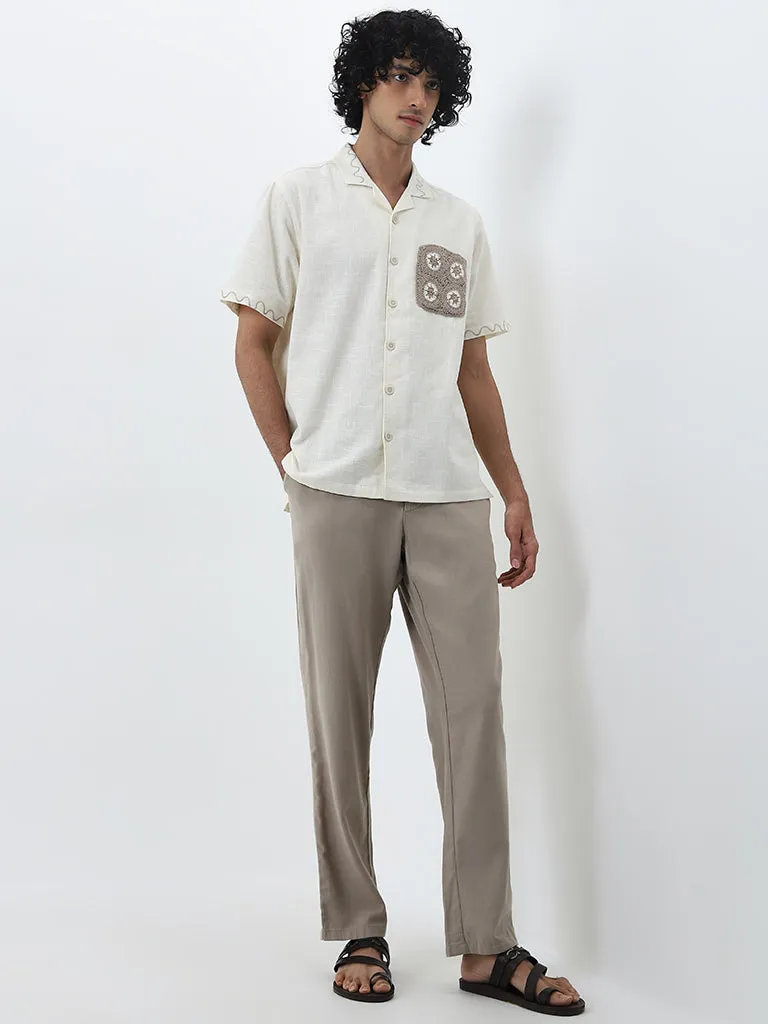 ETA Off-White Embroidered Relaxed-Fit Cotton Shirt