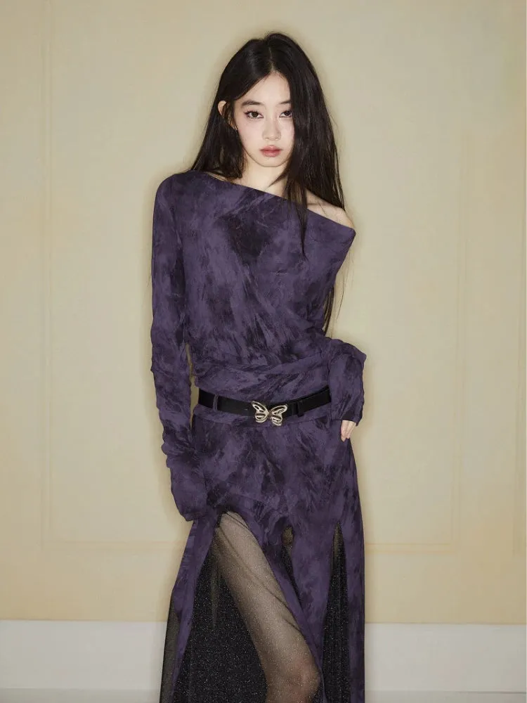 Girlary 2024 New Office Lady Dress Woman Design Purple Long Sleeve Slim Midi Dress French Elegant Even Party Dress Korean Fashion Chic