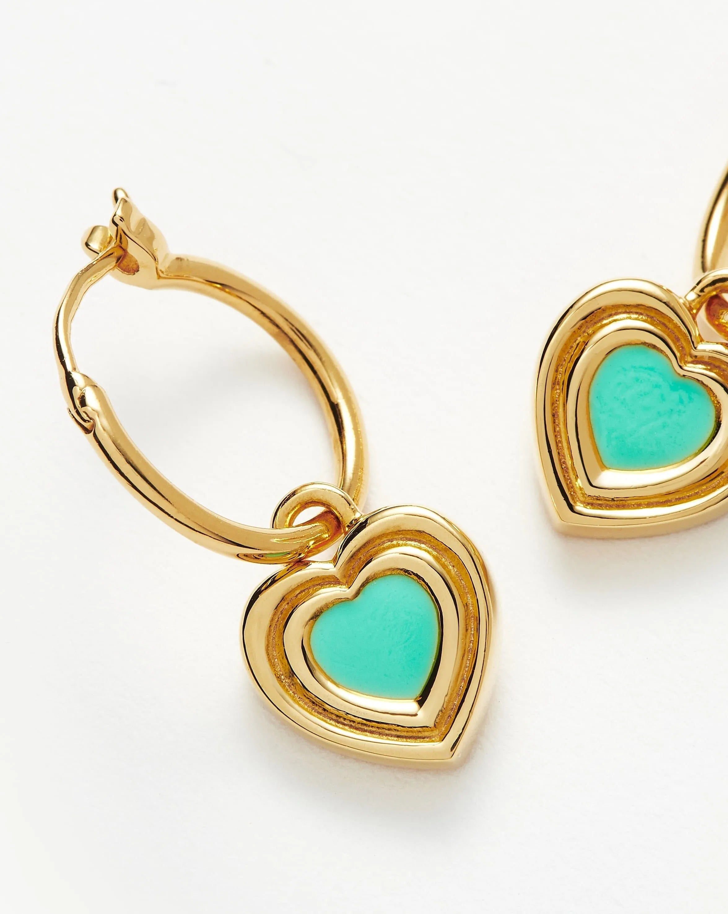 Good Vibes Enamel Heart Mini Charm Hoop Earrings | 18ct Gold Vermeil/Aqua