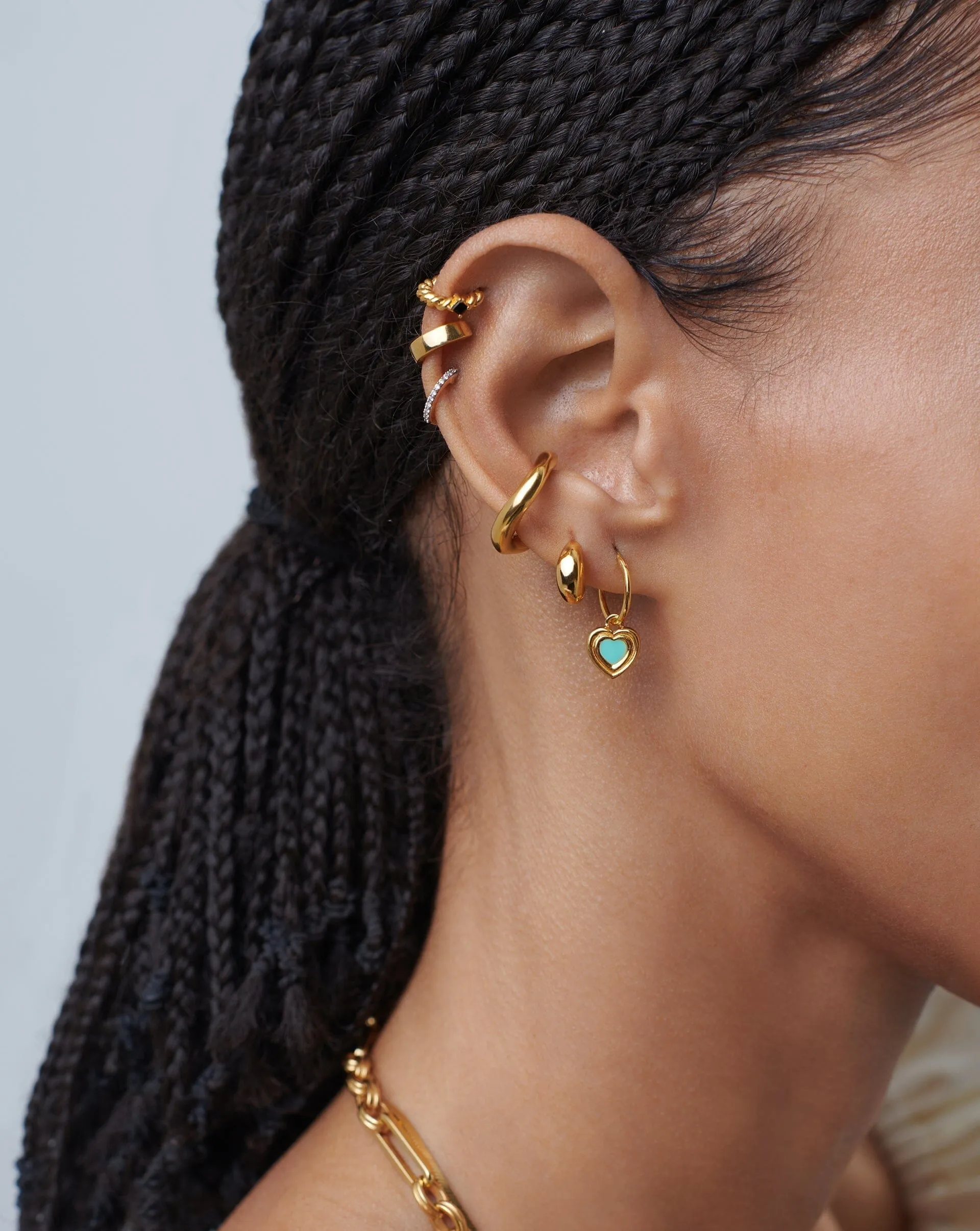 Good Vibes Enamel Heart Mini Charm Hoop Earrings | 18ct Gold Vermeil/Aqua