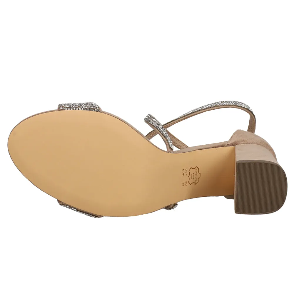 Henesi Rhinestone Block Heel Evening Sandals