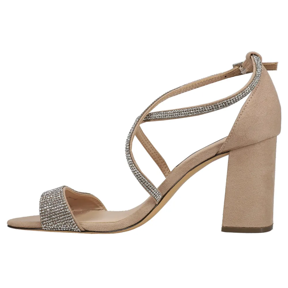 Henesi Rhinestone Block Heel Evening Sandals