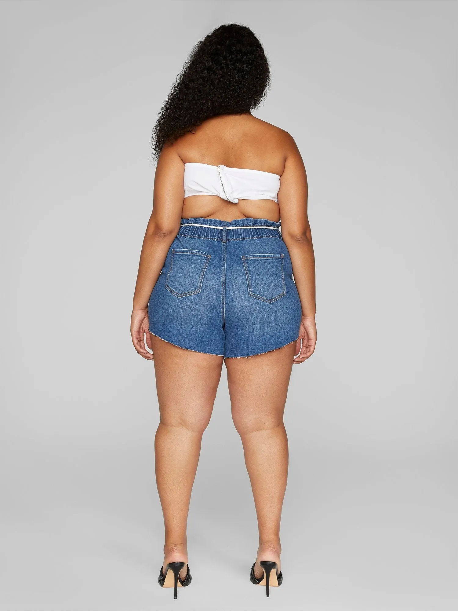 High Rise Tie Waist Denim Shorts