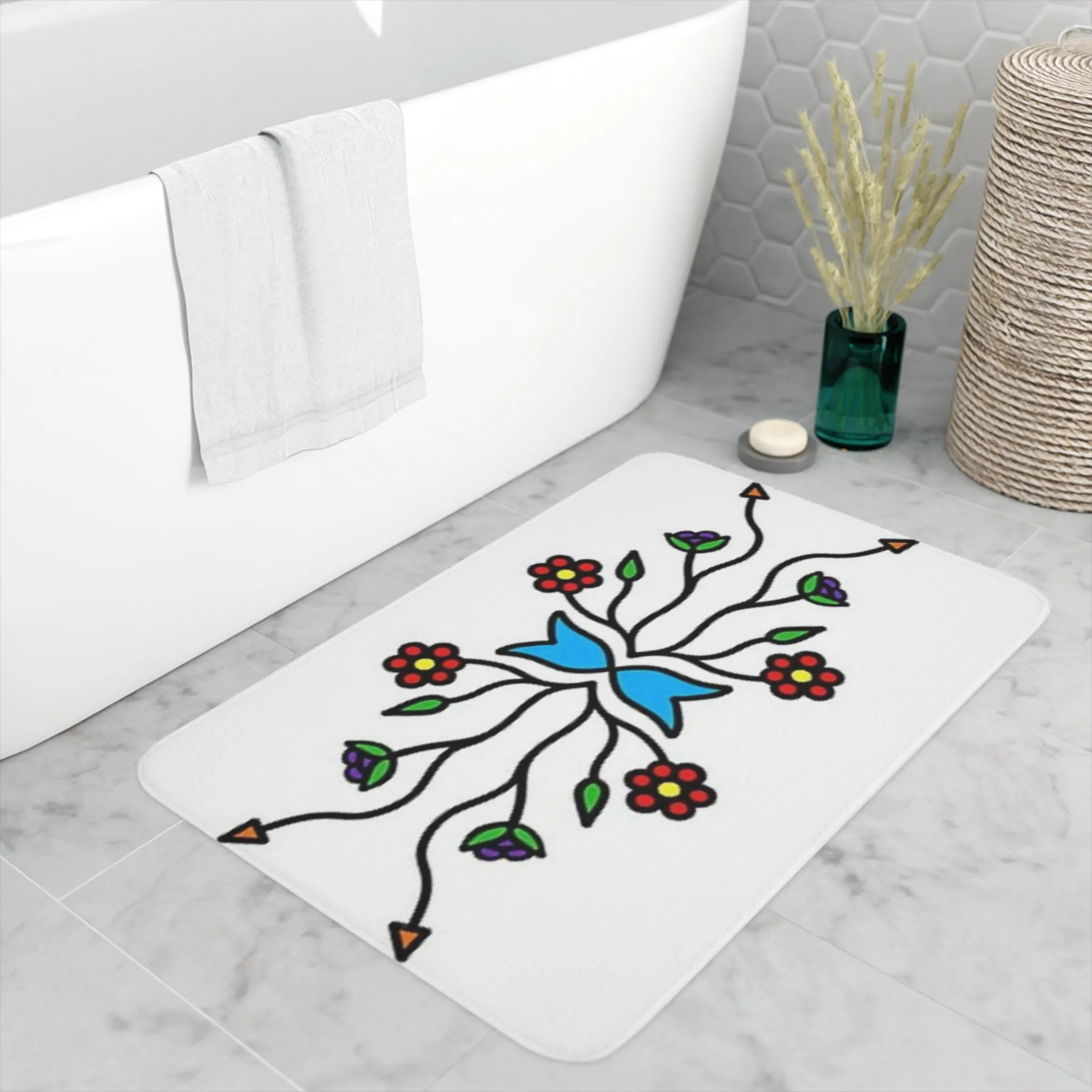 Indigenous floral print Memory Foam Bath Mat