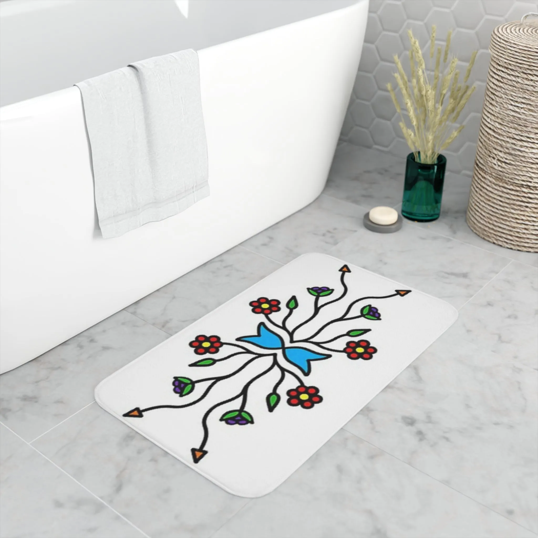 Indigenous floral print Memory Foam Bath Mat