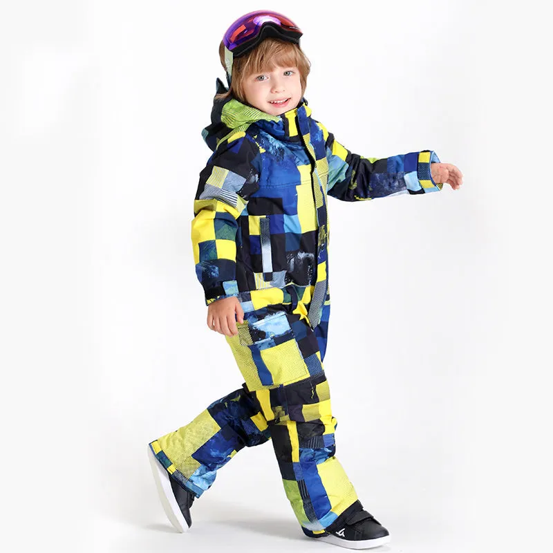 Kids Unisex Waterproof Colorful Winter Outdoor Ski Suit One Piece Snowsuits