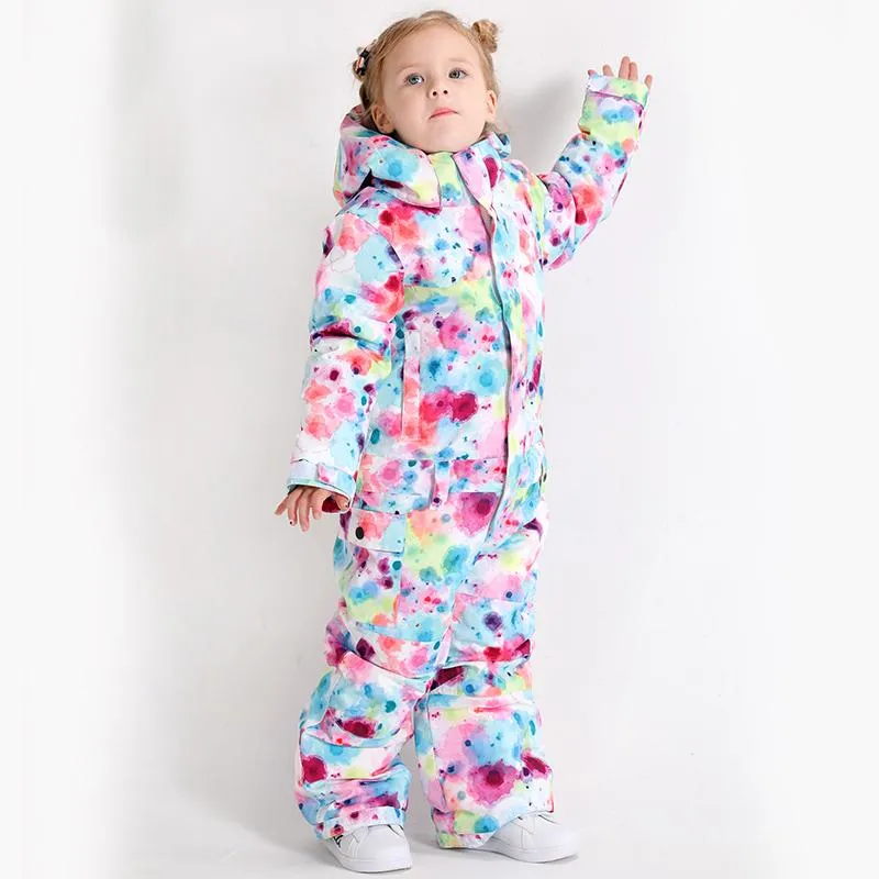Kids Unisex Waterproof Colorful Winter Outdoor Ski Suit One Piece Snowsuits