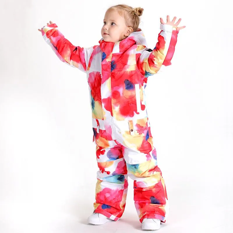 Kids Unisex Waterproof Colorful Winter Outdoor Ski Suit One Piece Snowsuits