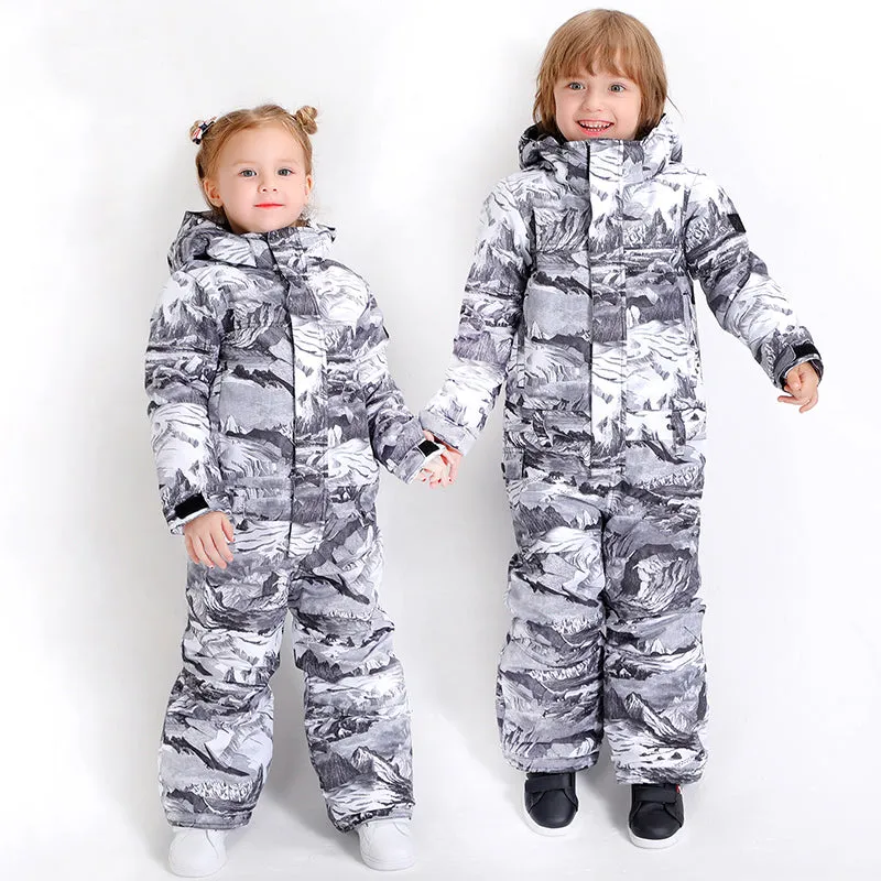 Kids Unisex Waterproof Colorful Winter Outdoor Ski Suit One Piece Snowsuits