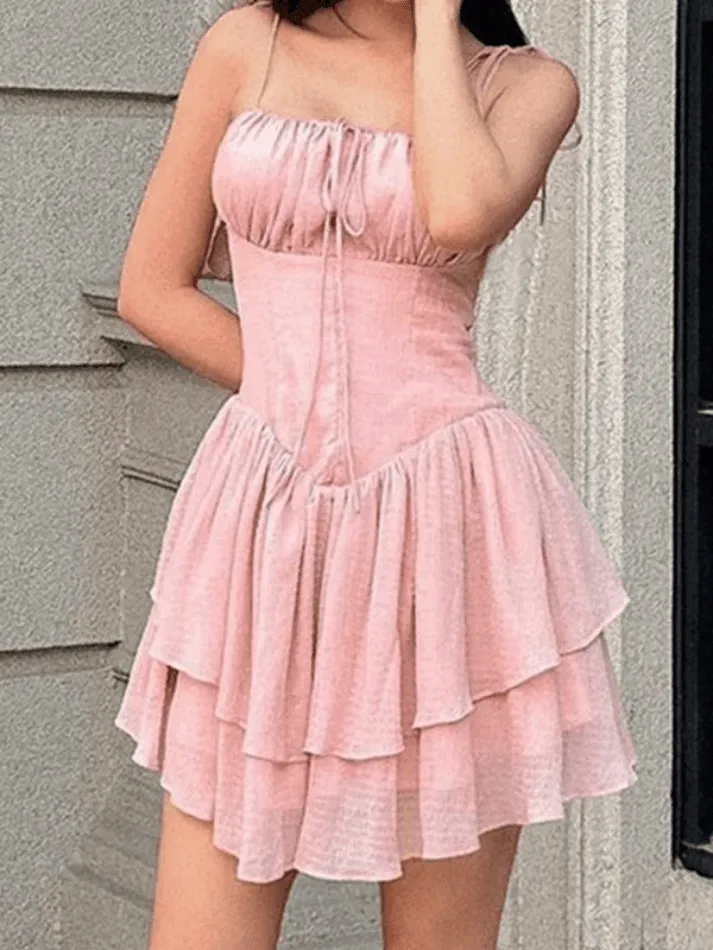 Lace Up Ruched Trendy Bodycon Mini Dress