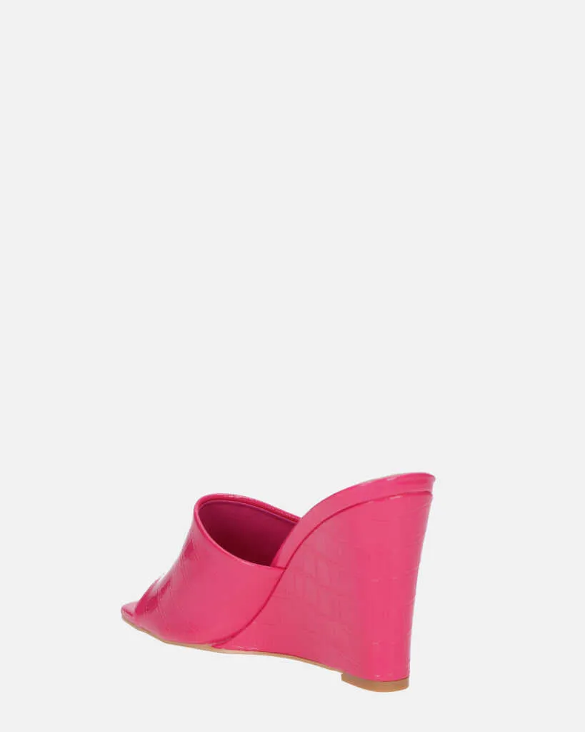 MARGHERITA - sandali con zeppa in glassy fucsia a trama coccodrillo