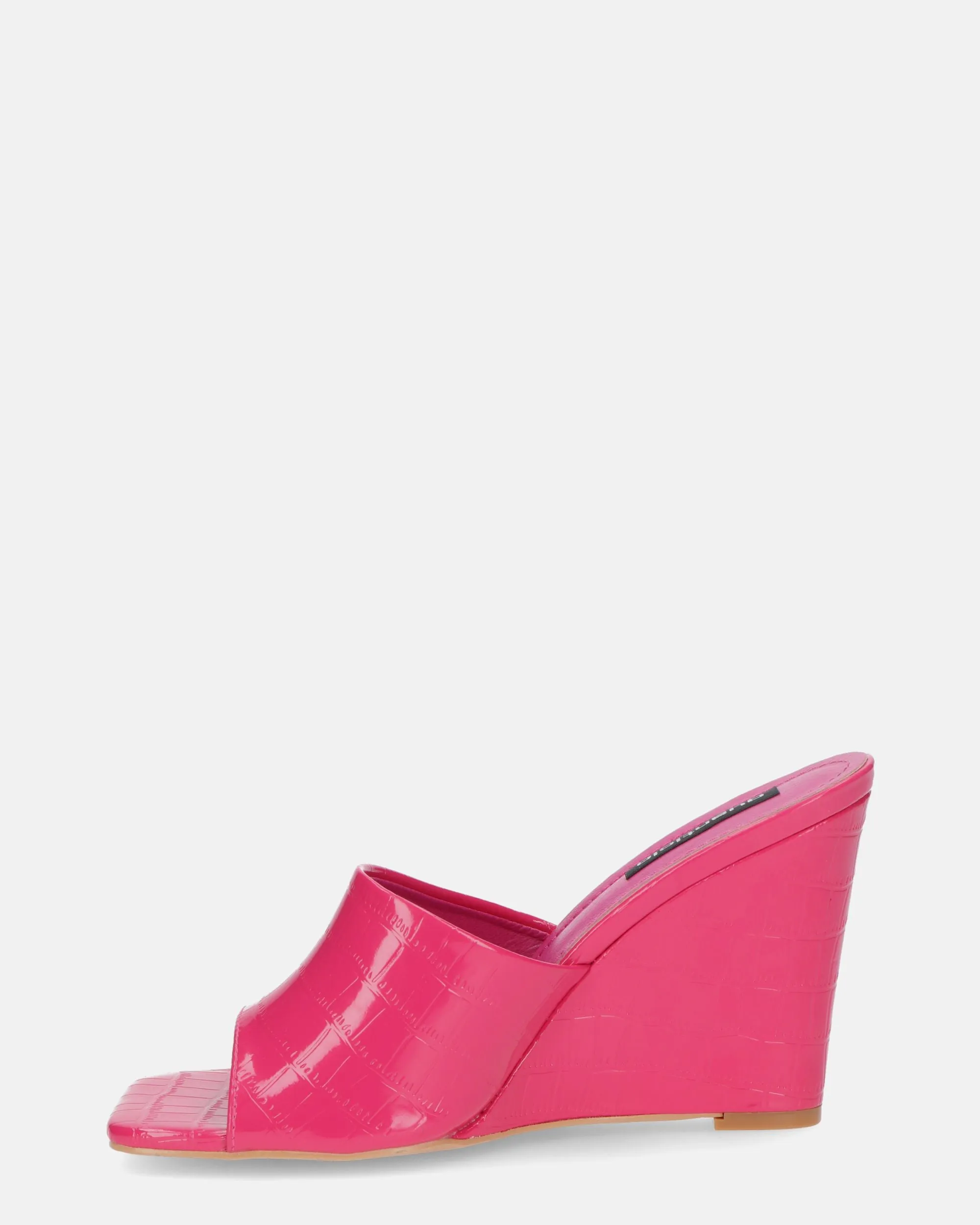 MARGHERITA - sandali con zeppa in glassy fucsia a trama coccodrillo