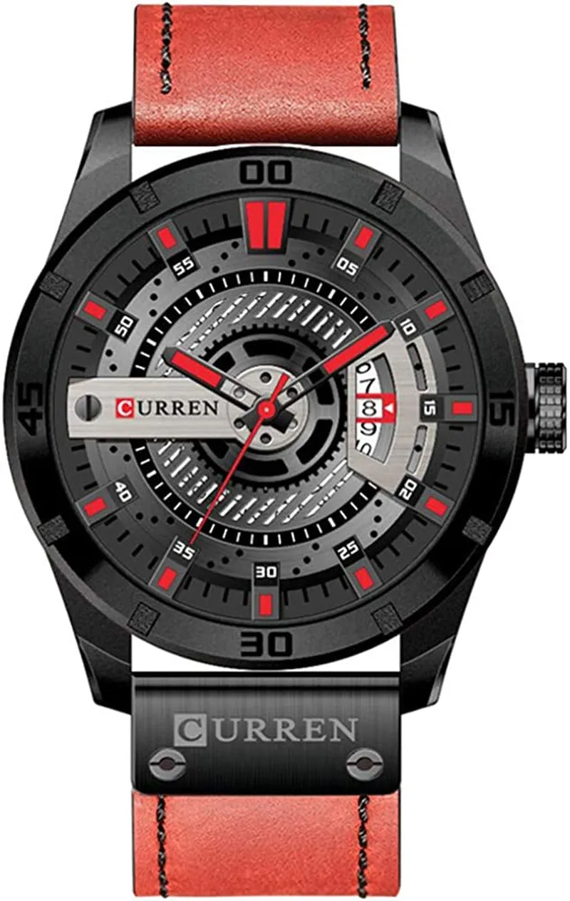 Men's Leather Strap Watch - Stainless Steel Waterproof Date Analog Quartz Watch