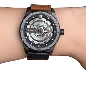 Men's Leather Strap Watch - Stainless Steel Waterproof Date Analog Quartz Watch