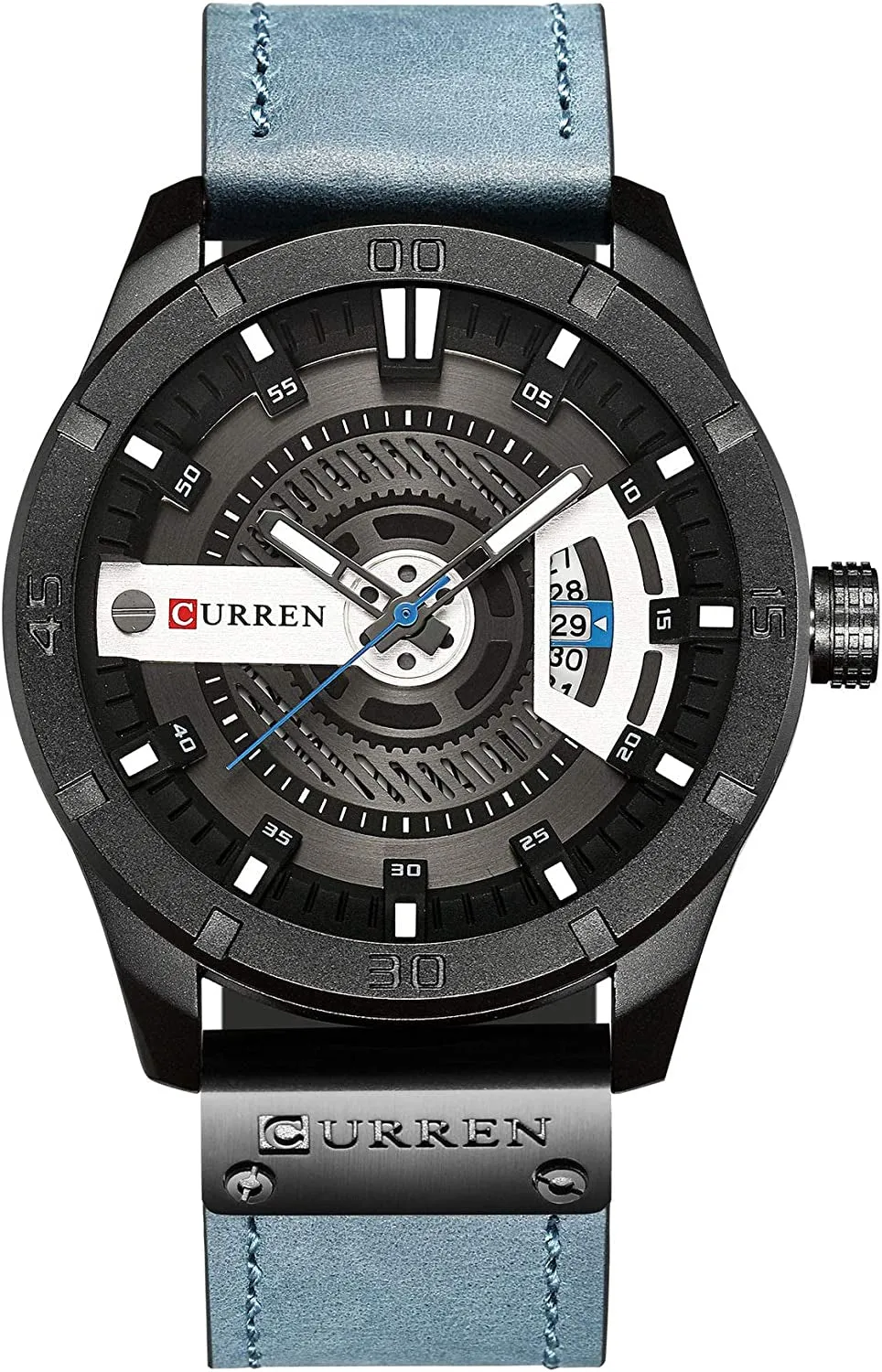 Men's Leather Strap Watch - Stainless Steel Waterproof Date Analog Quartz Watch