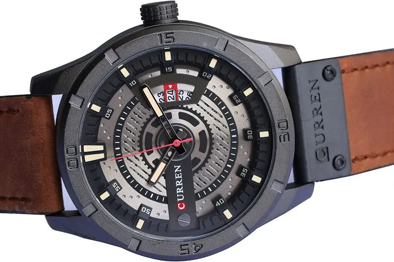 Men's Leather Strap Watch - Stainless Steel Waterproof Date Analog Quartz Watch