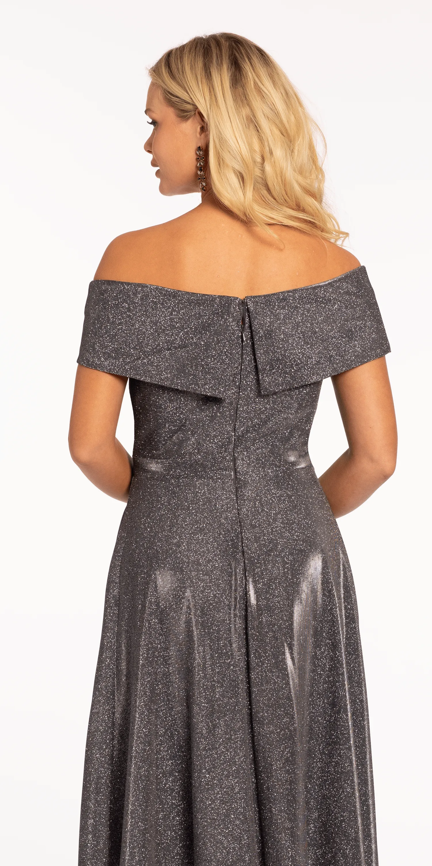 Off The Shoulder Surplice Two Tone Metallic Dress