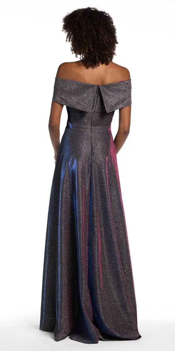 Off The Shoulder Surplice Two Tone Metallic Dress