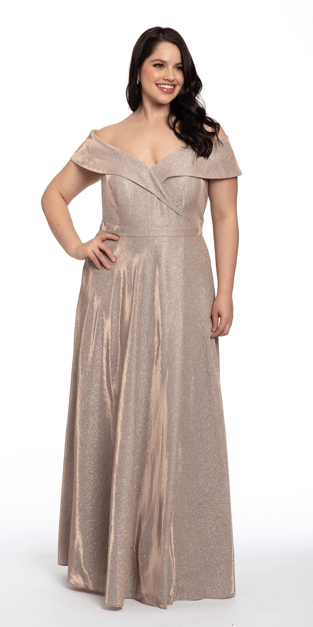 Off The Shoulder Surplice Two Tone Metallic Dress