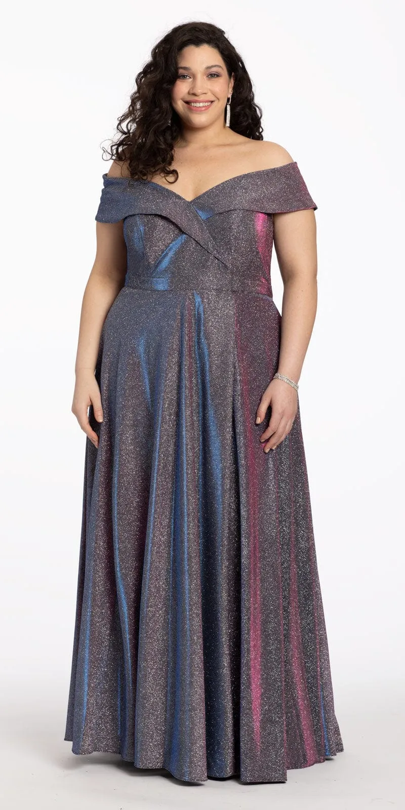 Off The Shoulder Surplice Two Tone Metallic Dress
