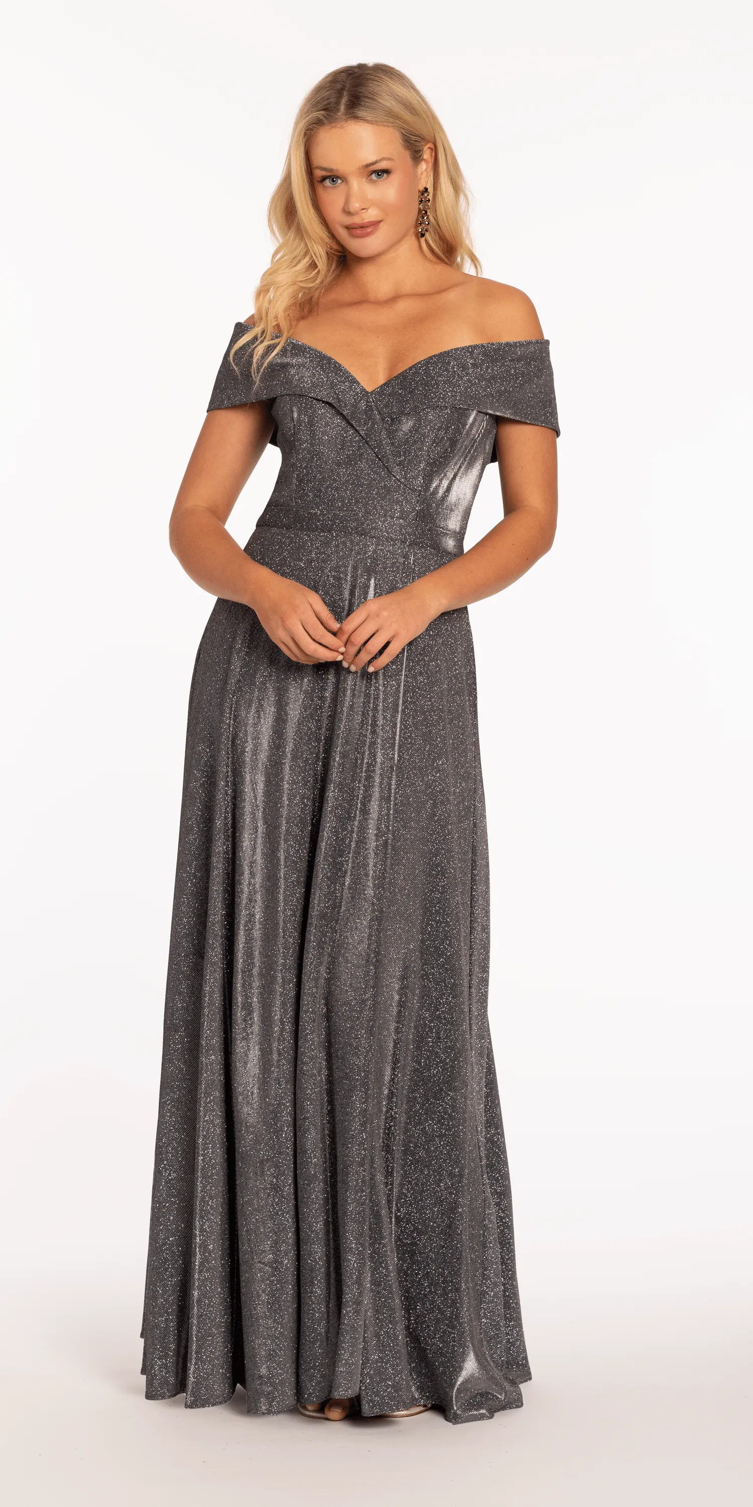 Off The Shoulder Surplice Two Tone Metallic Dress