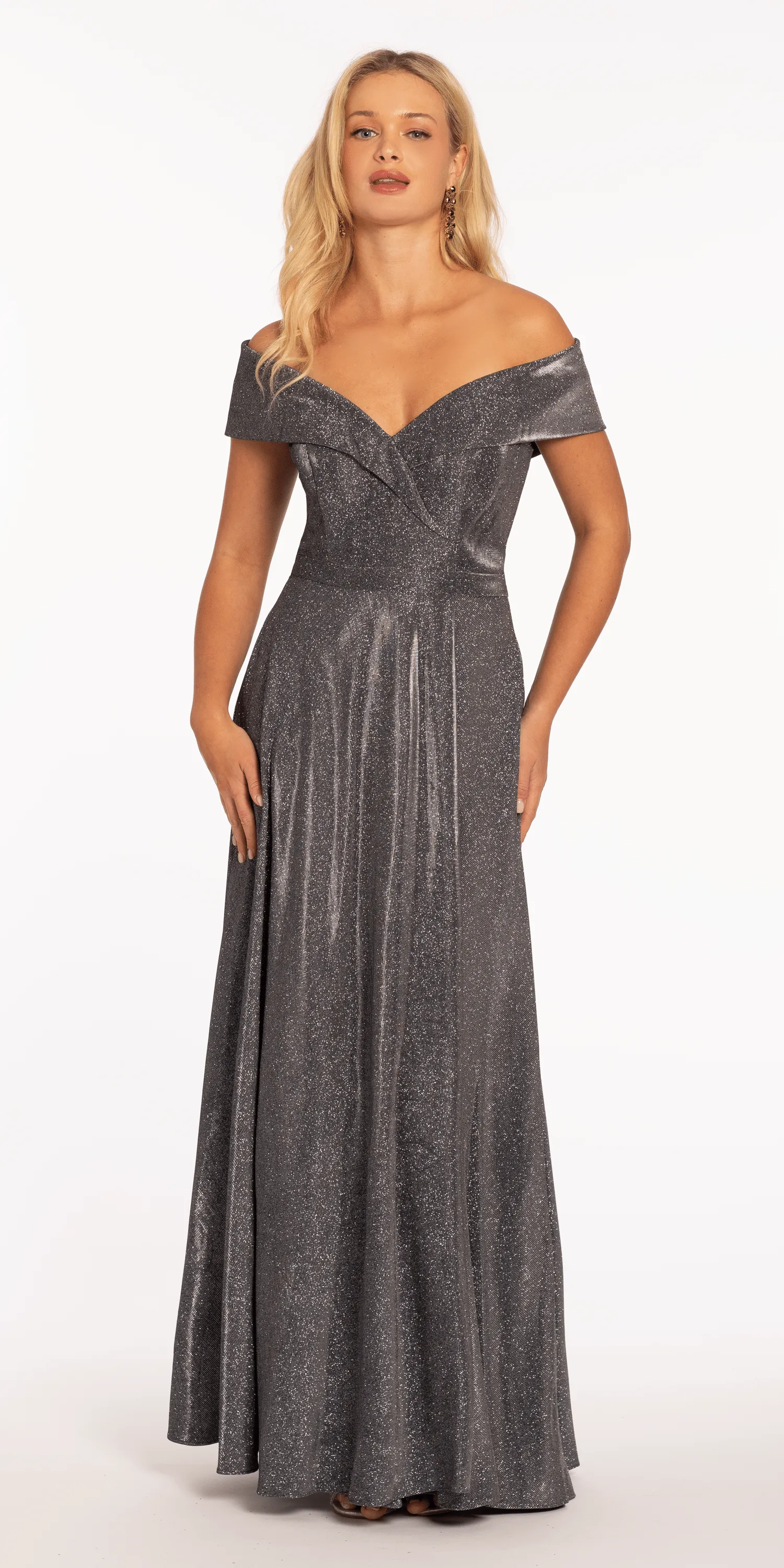 Off The Shoulder Surplice Two Tone Metallic Dress