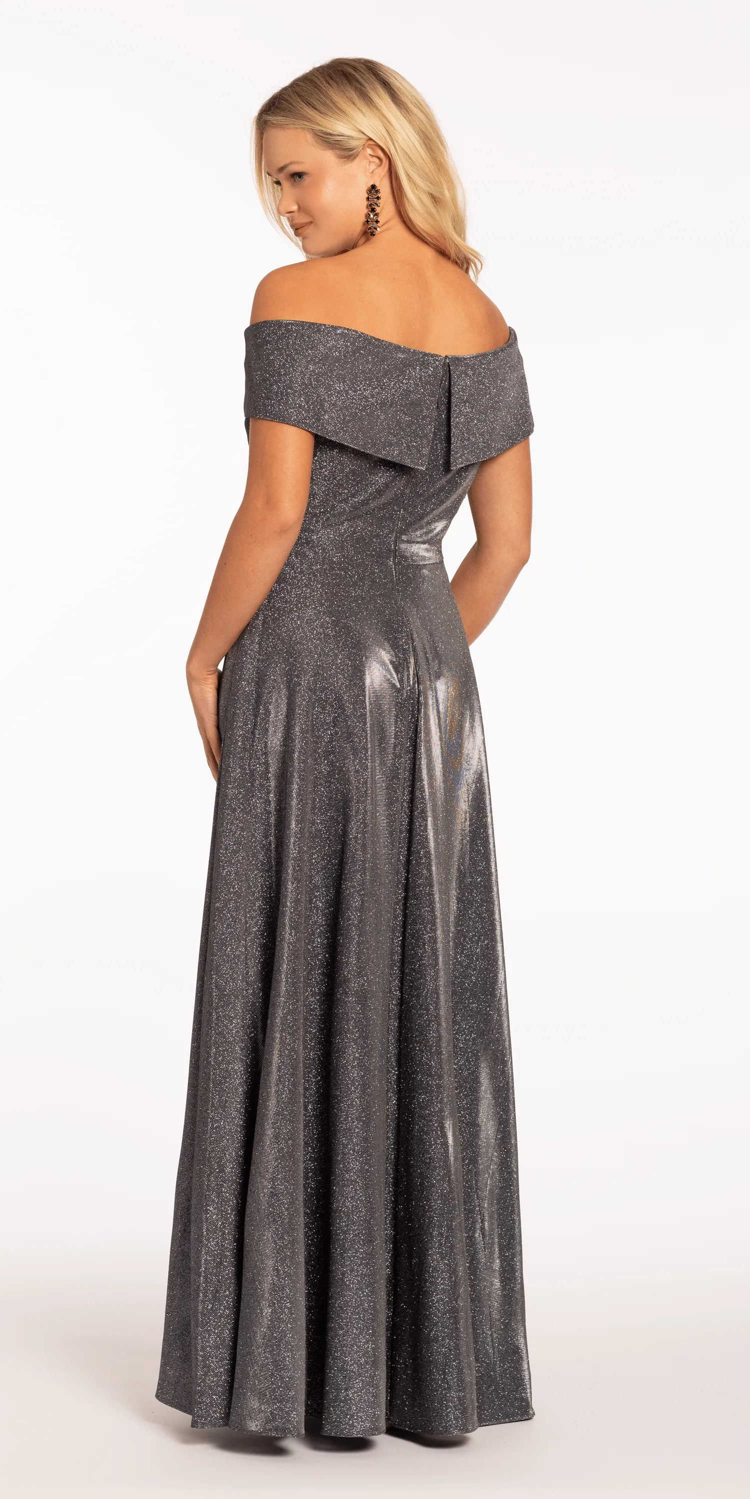 Off The Shoulder Surplice Two Tone Metallic Dress
