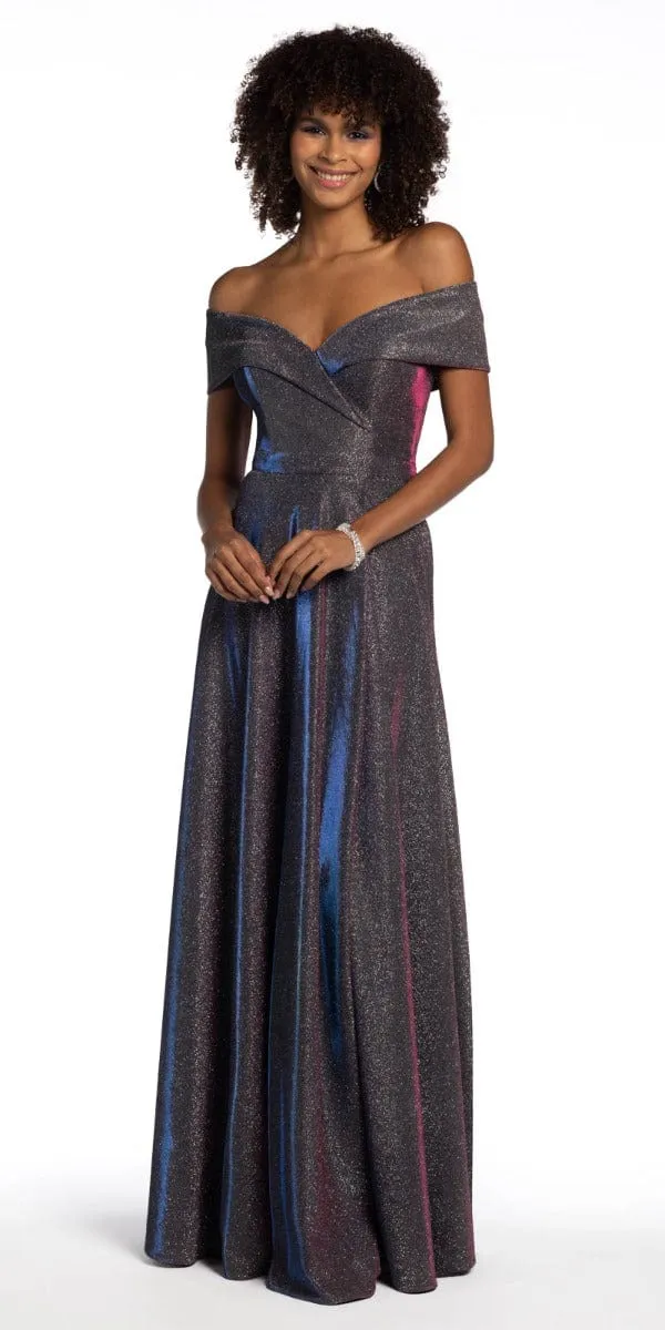 Off The Shoulder Surplice Two Tone Metallic Dress