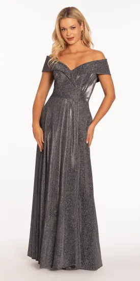 Off The Shoulder Surplice Two Tone Metallic Dress
