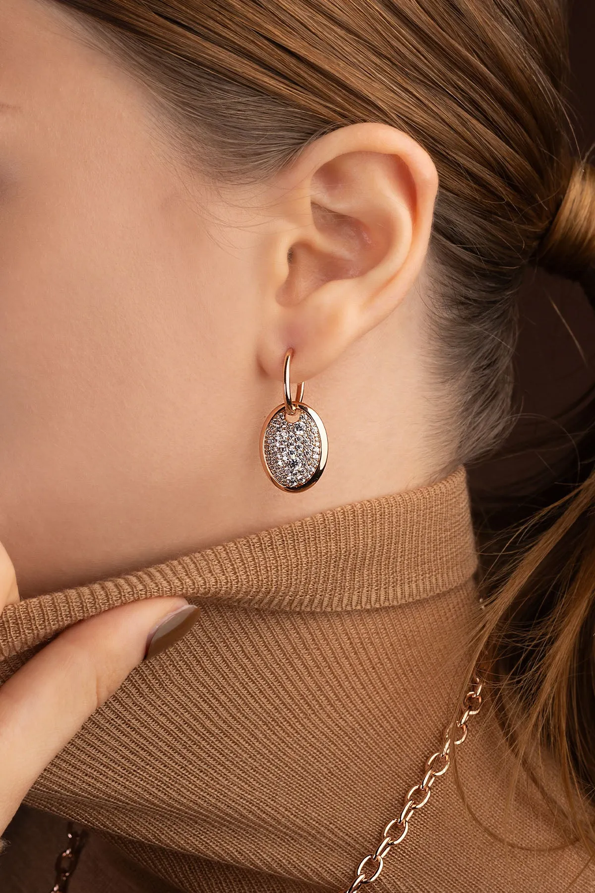 Oval Rose Gold Pavé Hoop Earrings