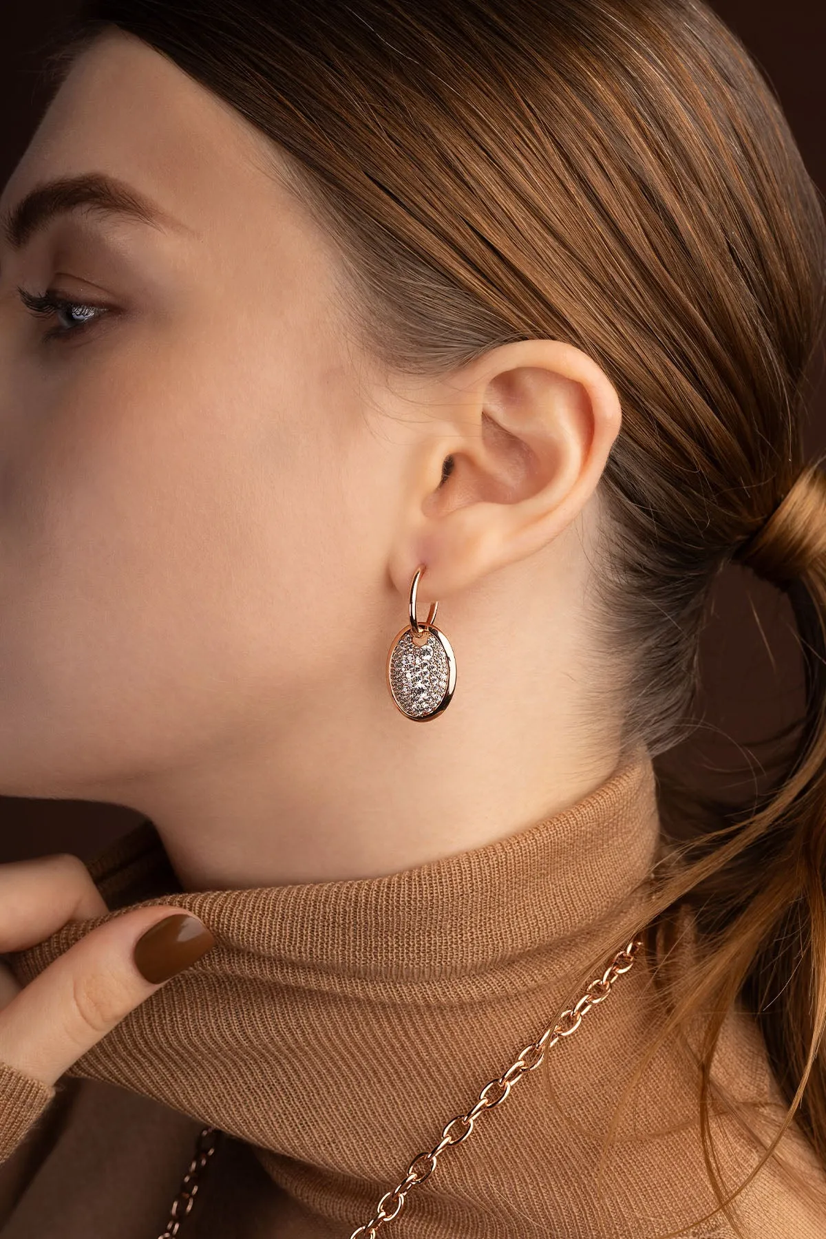 Oval Rose Gold Pavé Hoop Earrings