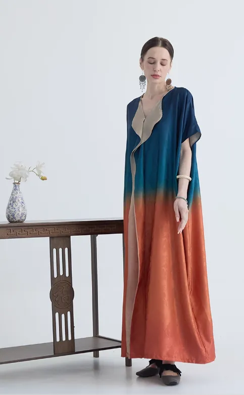 Vintage literary robe loose oversized holiday dress women caftan